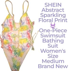 SHEIN Abstract Sparkling Floral One-Piece Swimsuit-Multicolor Women's Medium New